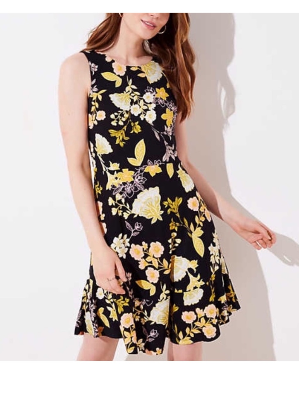 Loft Black and Yellow floral sleeveless dress 0